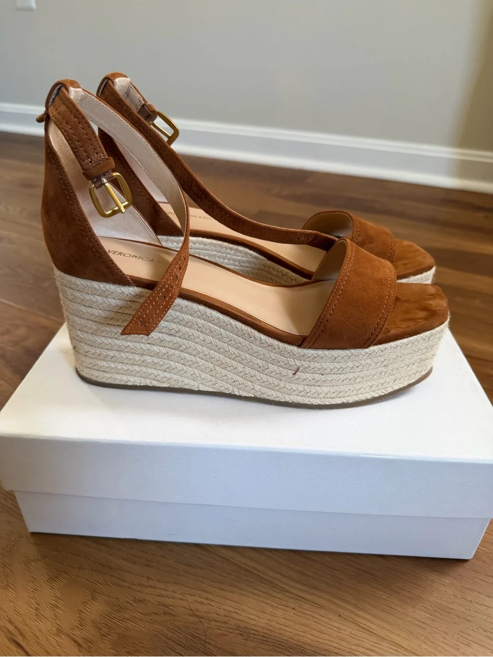 Veronica Beard Tan Suede Espadrille Platform Sandals - Picture 3 of 4